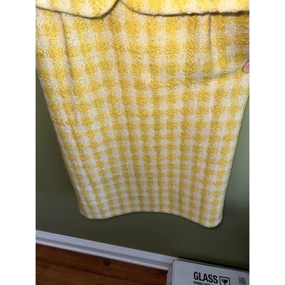 Jacques Tiffeau Vintage Wool Skirt Suit Jackie Kennedy Sz M White Yellow Check - Picture 3 of 16